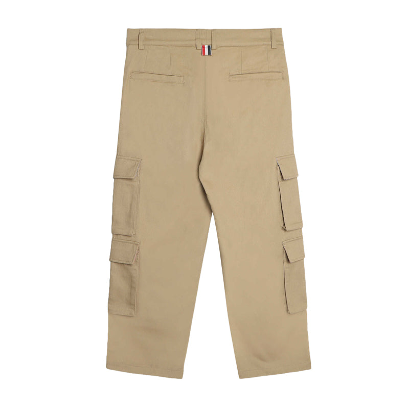 Thom Browne Style Men's Casual Cargo Pants - 100% Cotton with Adjustable Backstrap with Signature...
