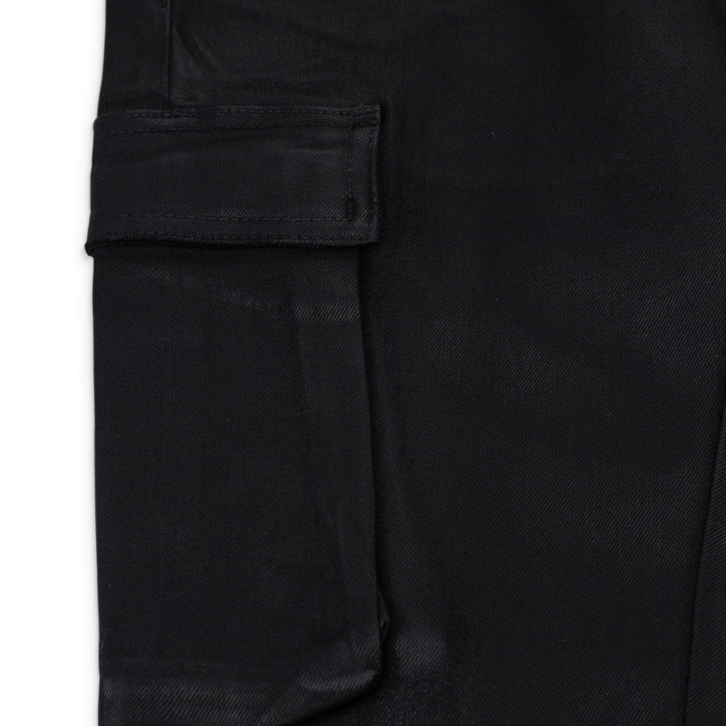 Black Coated Cargo Flare Jeans
