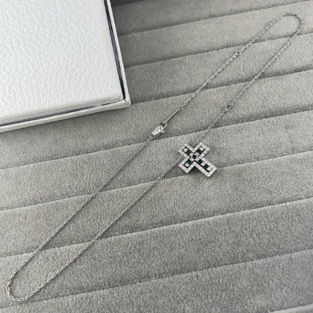 Damiani Style Cross Cubic Zirconia White-Gold-Plated Necklace