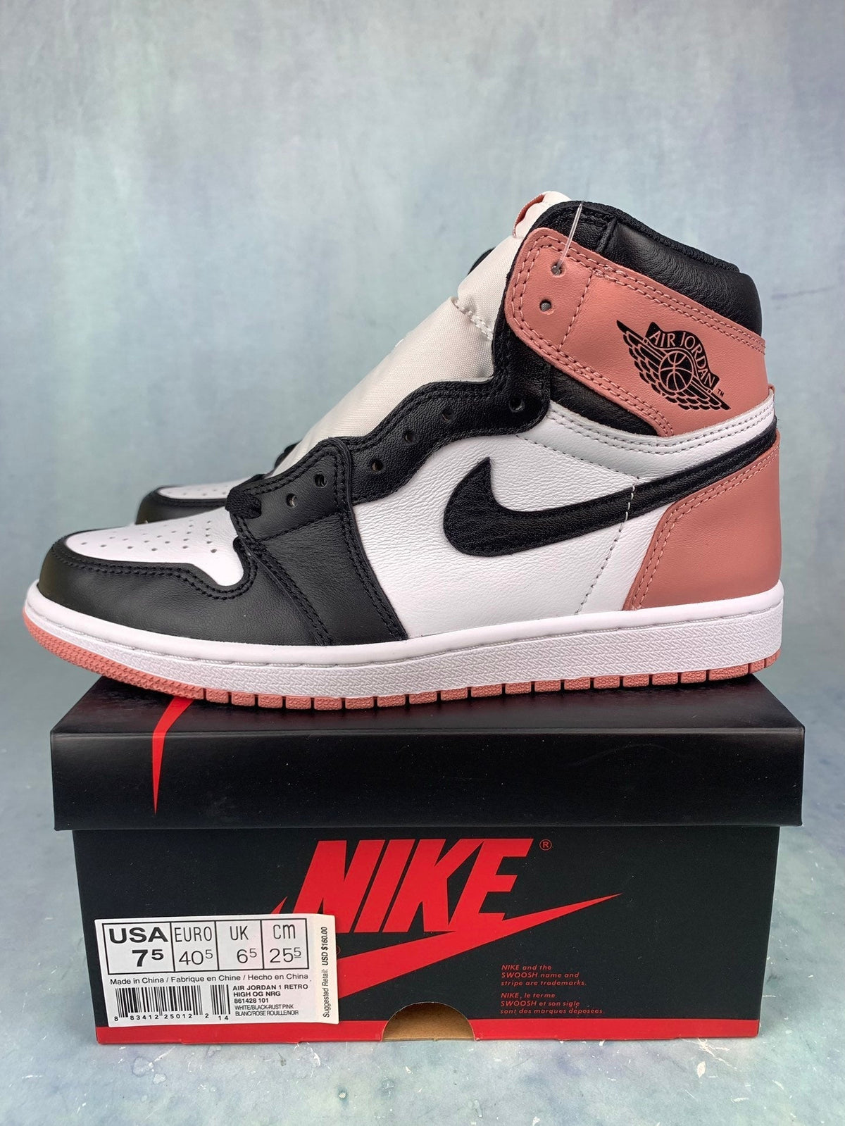 Air Jordan 1 High Rust Pink Dusty Pink Toe 861428-101 Unisex Sneakers