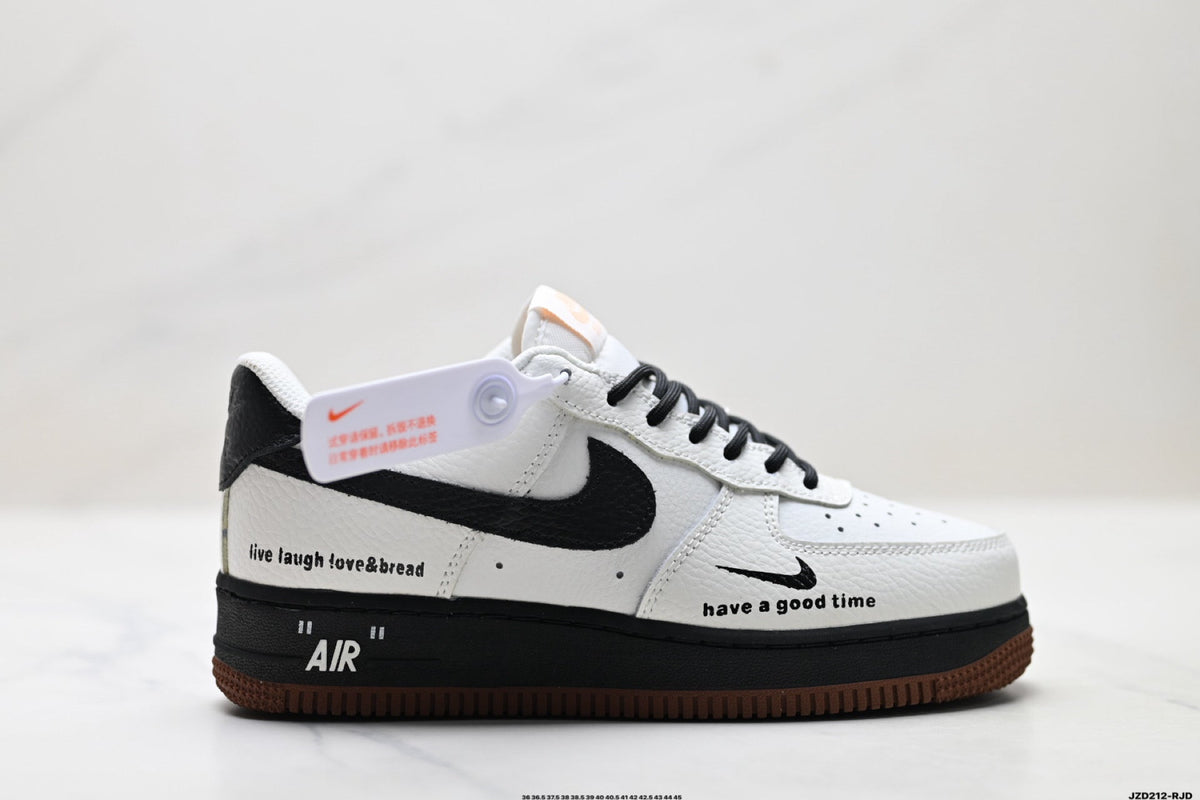 Nike Air Force 1 Low White Black Gum Text Unisex Sneakers Style 16