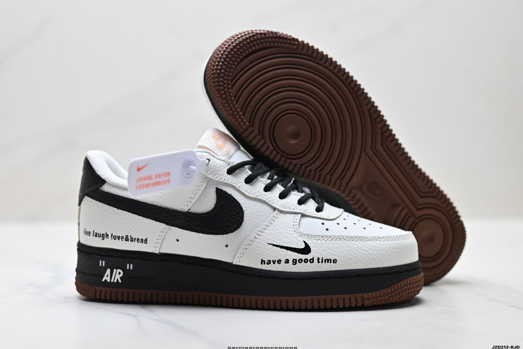 Nike Air Force 1 Low White Black Gum Text Unisex Sneakers Style 16