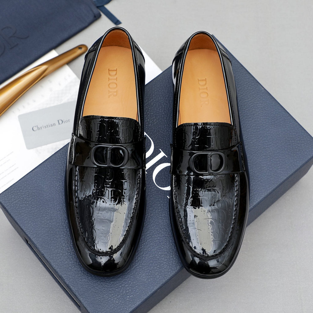Dior Black Glossy Slip-On Loafers