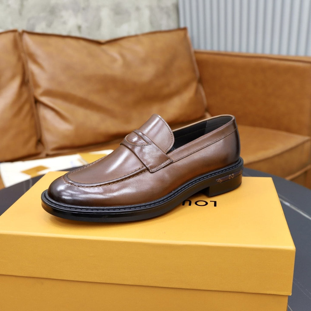 Louis Vuitton Men's Brown Penny Loafers - Brown Leather Upper