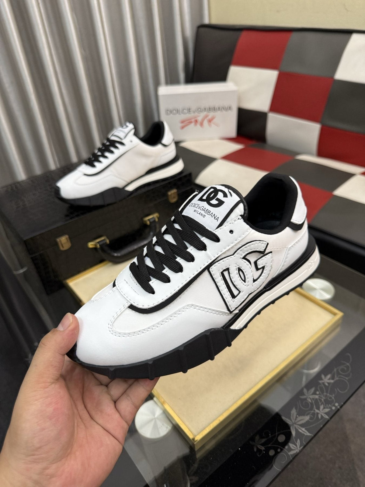 Dolce & Gabbana White and Black Segmented-Sole Sneakers