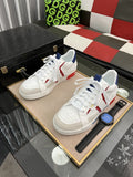Men's White Low-Top Sneakers with Red and Navy Accents