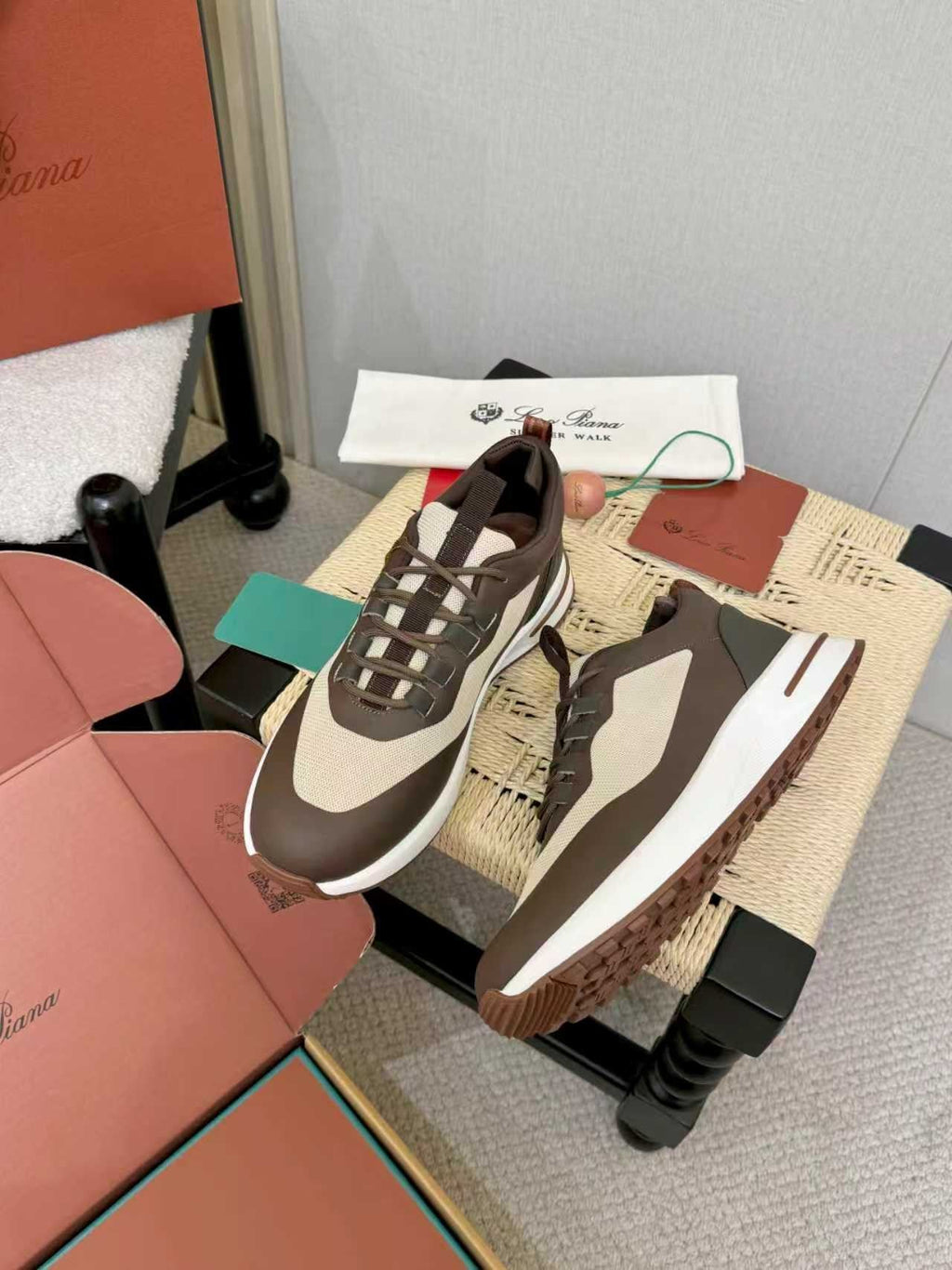 Loro Piana Brown and Cream Low-Top Sneakers