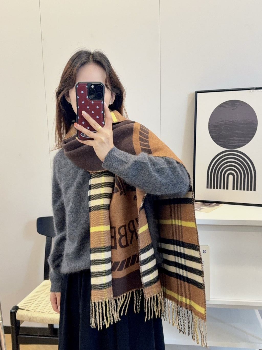 Burberry Brown Plaid Fringed Scarf