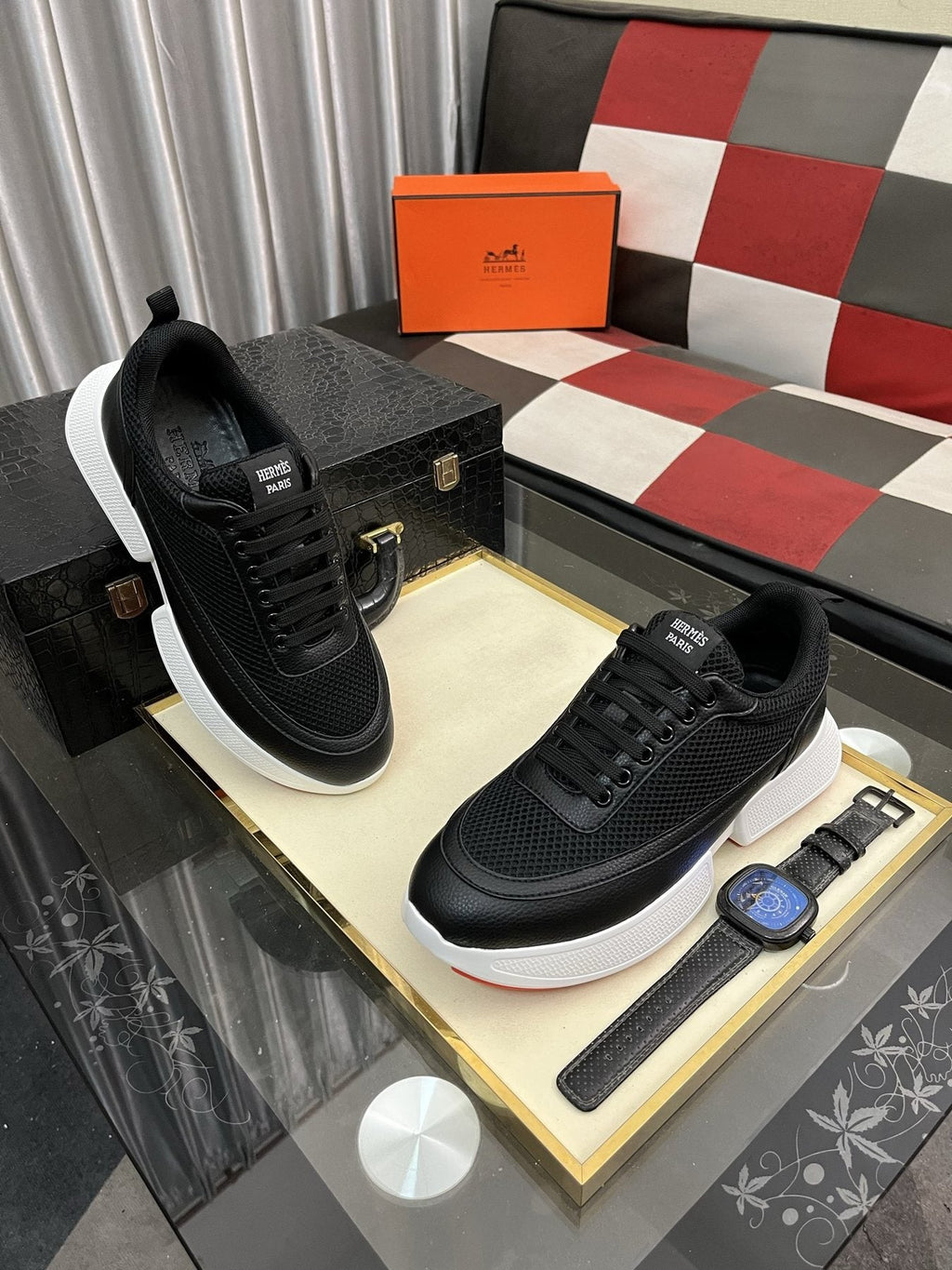 Hermès Layered Lace-Up Sneakers
