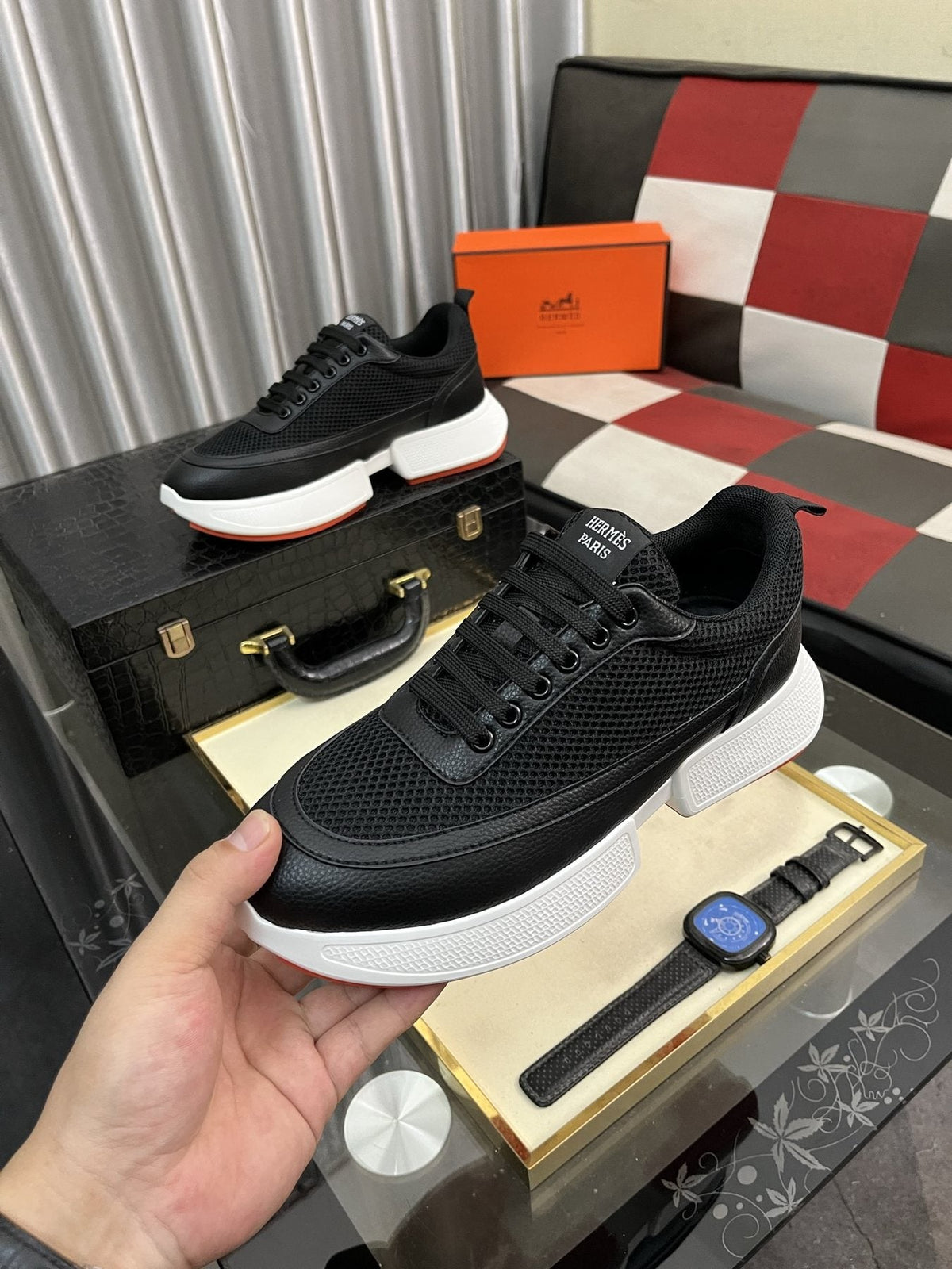 Hermès Layered Lace-Up Sneakers