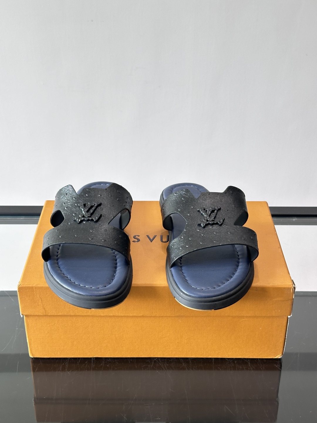 Louis Vuitton Monogram Slide Sandals - Black Monogram-Embossed Strap