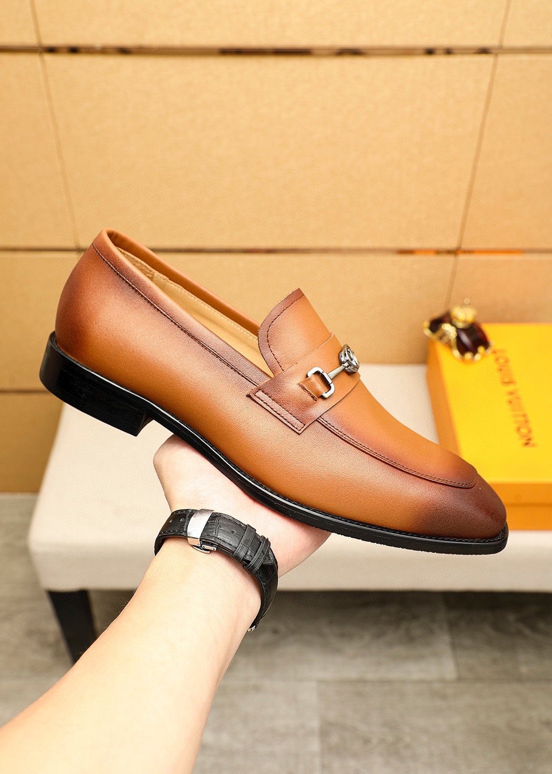 Louis Vuitton Metal-Bit Leather Loafers
