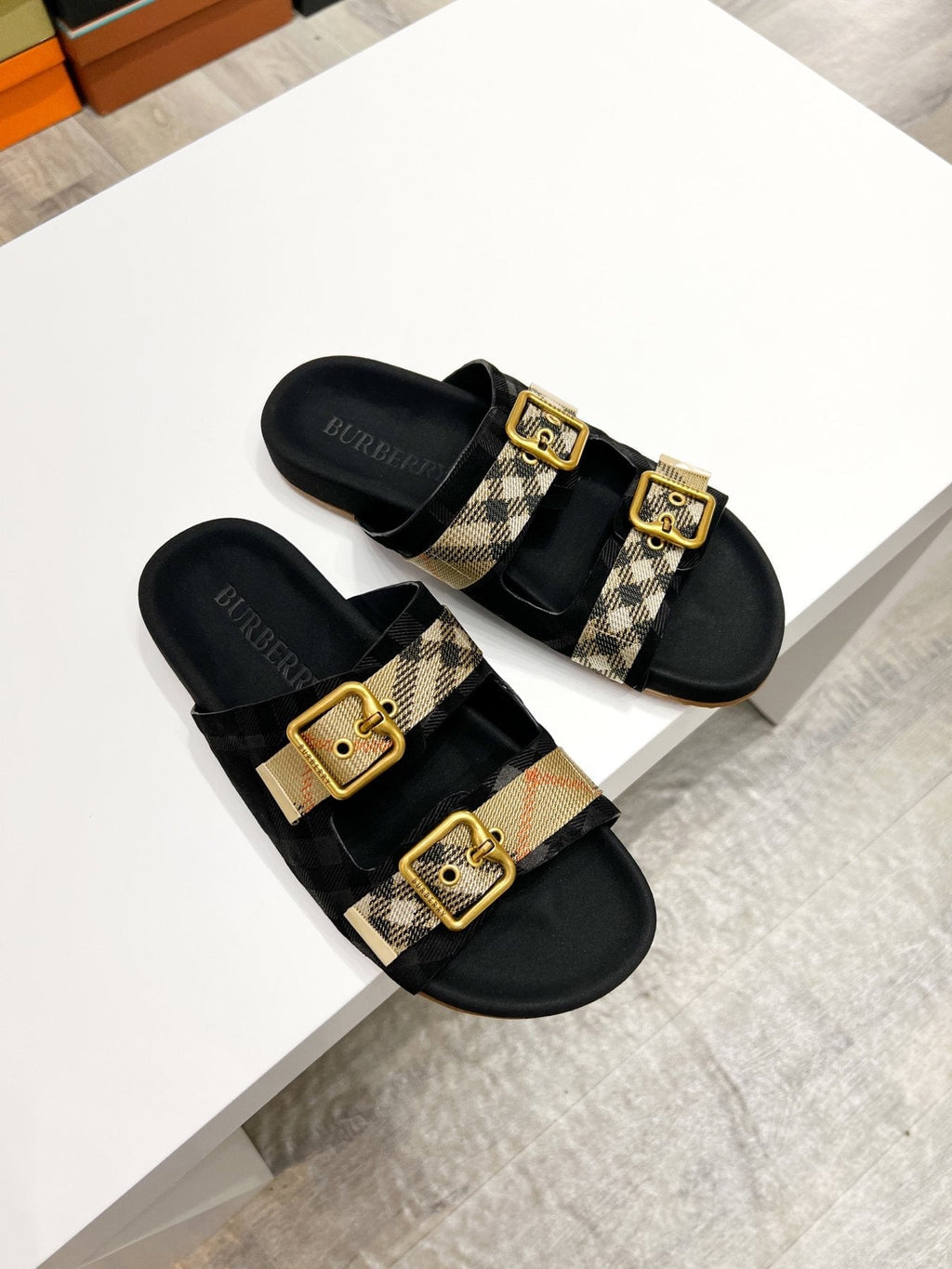 Burberry Check Strap Slide Sandals