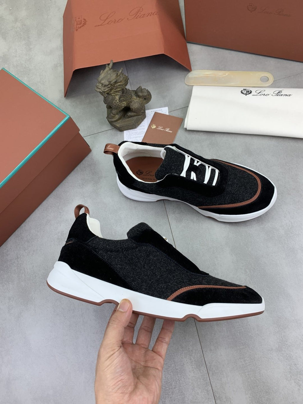 Loro Piana Contrast-Trim Lace-Up Sneakers
