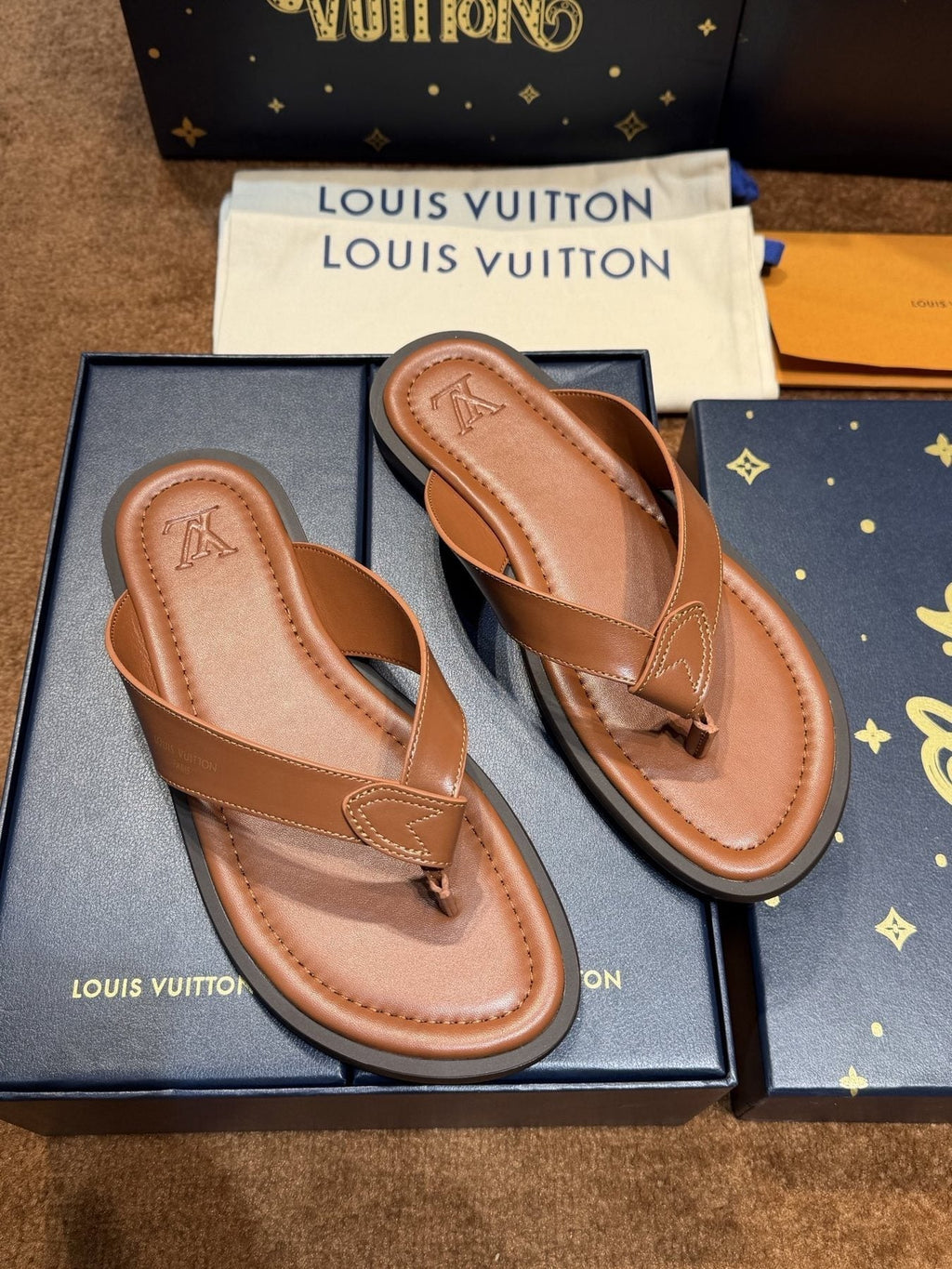Louis Vuitton Tan Brown Thong Sandals