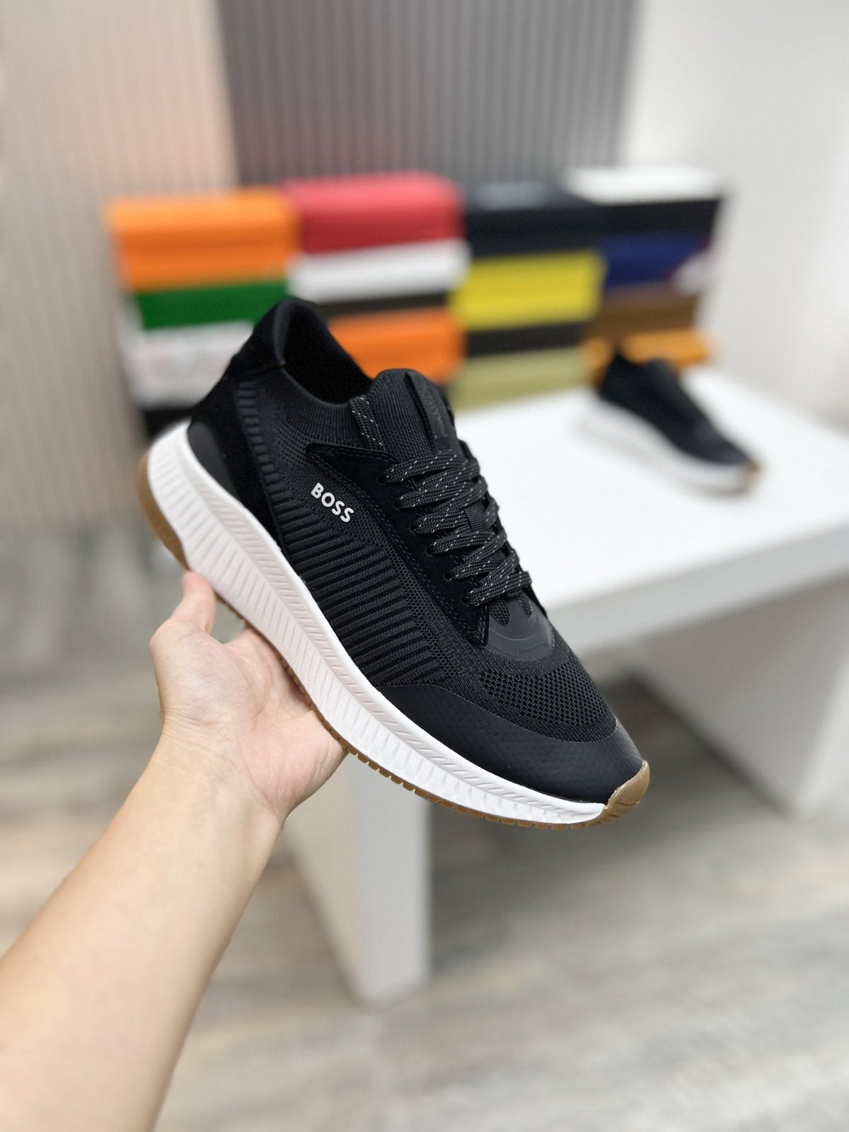 BOSS Knit Ribbed-Sole Sneakers