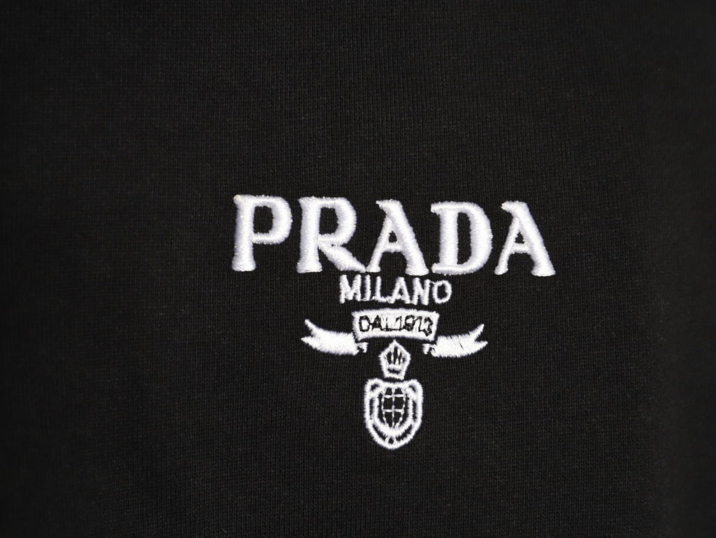 Prada Logo-Detail Collared Half-Zip Sweatshirt - Black